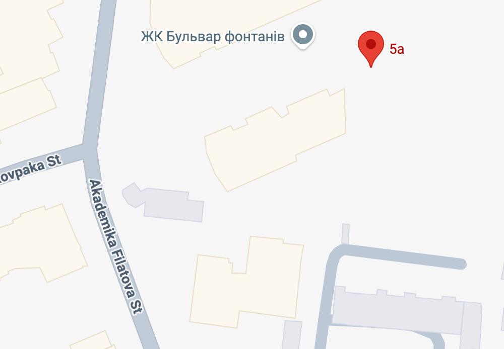 Карта Печерського району Києва: ЖК «Бульвар Фонтанів» і позначка студії